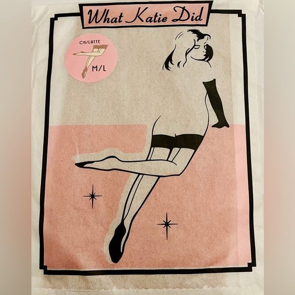 What Katie Did SEAMED STOCKINGS CHAMPAGNE LATTE GLAMOUR H2040 size M/L - Picture 1 of 9